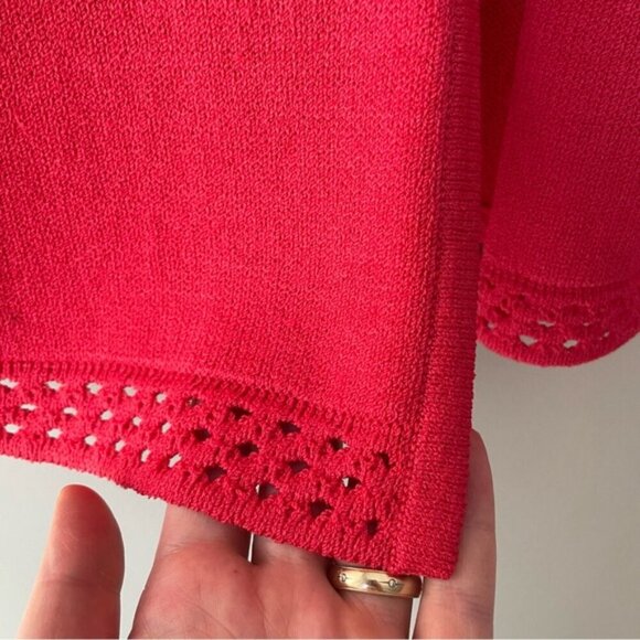SOLD ST.JOHN for Holt Renfrew Coral Red Tie Front Cardigan Santana Knit Size 14 - Picture 5 of 7